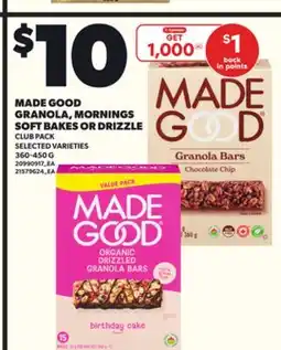 Loblaws MADE GOOD GRANOLA, MORNINGS SOFT BAKES OR DRIZZLE, 360-450 G offer