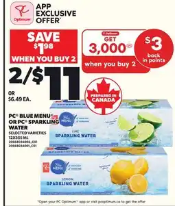 Loblaws PC BLUE MENU WATER, 12X355 ML offer