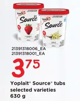 Loblaws YOPLAIT SOURCE TUBS, 630 G offer