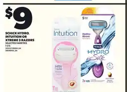 Loblaws SCHICK HYDRO, INTUITION OR XTREME 3 RAZORS, 1-3'S offer