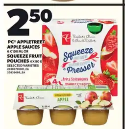 Loblaws PC APPLETREET APPLE SAUCES, 6 X 100 ML OR SQUEEZE FRUIT POUCHES, 4 X 90 G offer