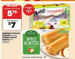 Loblaws MARINO'S ITALIAN ICEPOPS, 170 G OR SPRING VALLEY BLINTZ 368 G offer