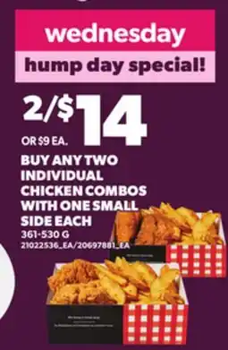Loblaws INDIVIDUAL CHICKEN COMBOS WITH ONE SMALL SIDE EACH, 361-530 G offer