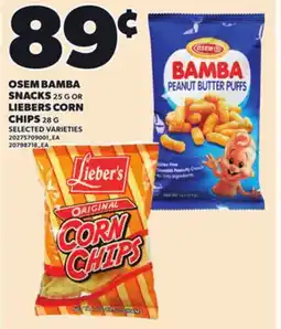 Loblaws OSEM BAMBA SNACKS, 25 G OR LIEBERS CORN CHIPS, 28 G offer