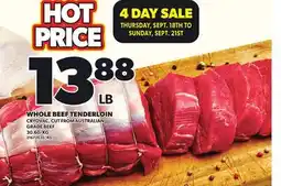 Loblaws WHOLE BEEF TENDERLOIN offer