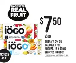 Loblaws IÖGO CREAMY, 0% OR LACTOSE-FREE YOGURT, 16 X 100 G offer