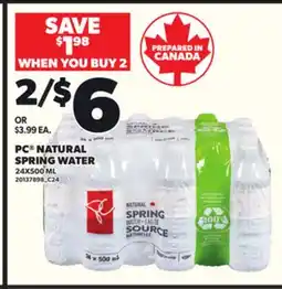 Loblaws PC NATURAL SPRING WATER, 24X500 ML offer