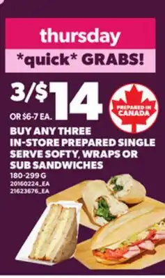 Loblaws IN-STORE PREPARED SINGLE SERVE SOFTY, WRAPS OR SUB SANDWICHES, 180-299 G offer