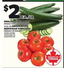 Loblaws ENGLISH CUCUMBERS OR GREENHOUSE BEEFSTEAK TOMATOES offer