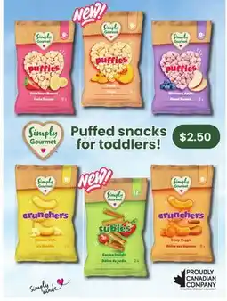 Loblaws SIMPLY GOURMET PUFFED SNACKS FOR TODDLERS offer