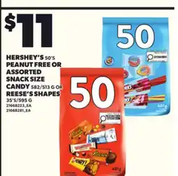 Loblaws HERSHEY'S 50'S PEANUT FREE OR ASSORTED SNACK SIZE CANDY, 582/513 OR REESE'S SHAPES, 35'S/595 G offer