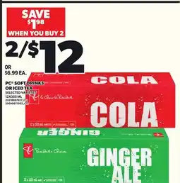 Loblaws PC SOFT DRINKS OR ICED TEA, 12X355 ML offer