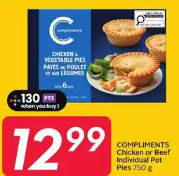 Sobeys COMPLIMENTS Chicken or Beef Individual Pot Pies offer