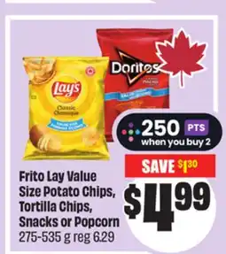 FreshCo Frito Lay Value Size Potato Chips, Tortilla Chips, Snacks or Popcorn 275-535 g offer