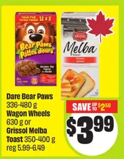 FreshCo Dare Bear Paws 336-480 g Wagon Wheels 630 g or Grissol Melba Toast 350-400 g offer