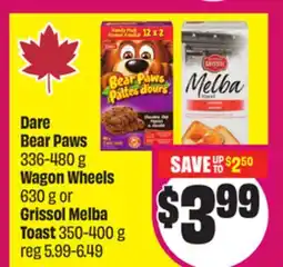 Chalo FreshCo Dare Bear Paws 336-480 g Wagon Wheels 630 g or Grissol Melba Toast 350-400 g offer