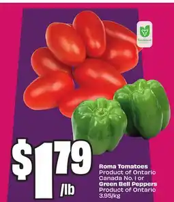Chalo FreshCo Roma Tomatoes Product of Ontario Canada No. 1 or Green Bell Peppers Product of Ontario offer
