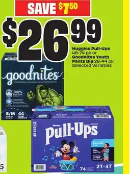 Chalo FreshCo Huggies Pull-Ups 48-74 pk or Goodnites Youth Pants Big 28-44 pk Selected Varieties offer