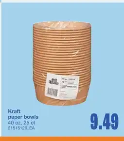 Wholesale Club KRAFT PAPER BOWLS, 40 OZ, 25 CT offer