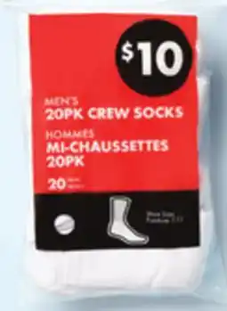 Walmart Paq. de 20 paires de chaussettes pour hommes offer