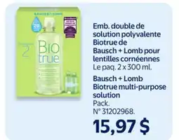 Walmart Emb. double de solution polyvalente Biotrue de Baush + Lomb pour lentilles cornéennes offer