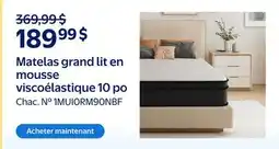 Walmart Matelas grand lit en mousse viscoélastique 10 po offer