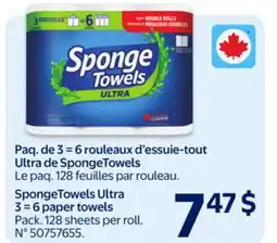 Walmart Paq. de 3 = 6 rouleaux d'essuie-tout Ultra de SpongeTowels offer
