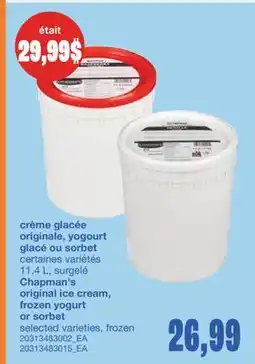 Wholesale Club CRÈME GLACÉE ORIGINALE, YOGOURT GLACÉ OU SORBET, 11.4L offer