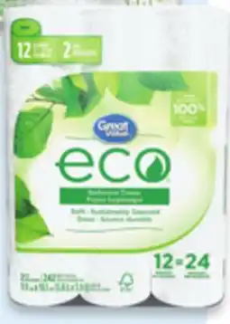 Walmart Paq. de 12 rouleaux de papier hygiénique ou de 6 rouleaux d'essuie-tout Eco de Great Value offer