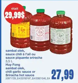 Wholesale Club SAMBAL OLEK, SAUCE CHILI À L'AIL OU SAUCE PIQUANTE SRIRACHA, 3,5 L offer