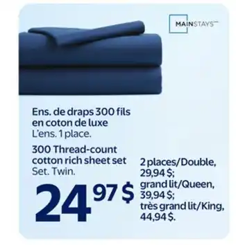 Walmart Ens. de draps 300 fils en coton de luxe offer