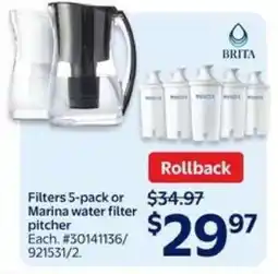 Walmart Brita Filters 5-Pack or Marina Water Filter Pitcher offer