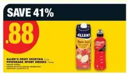No Frills ALLEN'S FRUIT COCKTAIL or POWERADE SPORT DRINKS offer