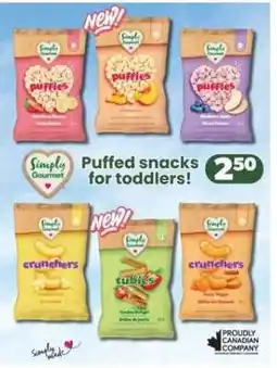 Real Canadian Superstore Simply Gourmet Puffed Snacks for Toddlers offer