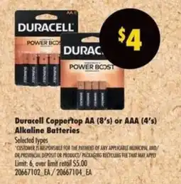 No Frills Duracell Coppertop AA (8's) or AAA (4's) Alkaline Batteries offer