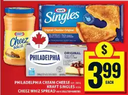 Food Basics Philadelphia Cream Cheese, Kraft Singles, Cheez Whiz Spread offer