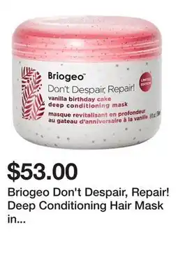 Sephora Briogeo Don't Despair, Repair! Deep Conditioning Hair Mask in Vanilla Birthday Cake Scent offer