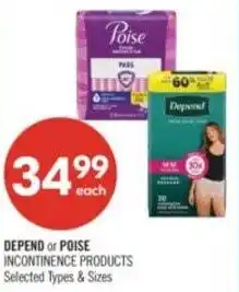 Shoppers Drug Mart Depend or poise incontinence products offer