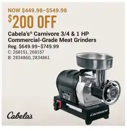 Cabela's Cabela's Carnivore 3/4 & 1 HP Commercial-Grade Meat Grinders offer