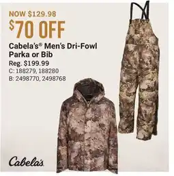 Cabela's Cabela's Men's Dri-Fowl Parka or Bib offer