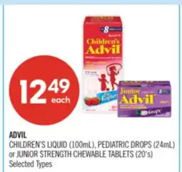 Shoppers Drug Mart ADVIL CHILDREN'S LIQUID (100mL), PEDIATRIC DROPS (24mL) or JUNIOR STRENGTH CHEWABLE TABLETS (200's) offer