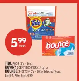 Shoppers Drug Mart TIDE PODS (9's - 16's), DOWNY SCENT BOOSTER (141g) or BOUNCE SHEETS (40's - 80's) offer