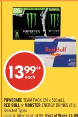 Shoppers Drug Mart POWERADE TEAM PACK (24 x 591mL), RED BULL or MONSTER ENERGY DRINKS (8's) offer