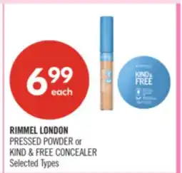 Shoppers Drug Mart RIMMEL LONDON PRESSED POWDER or KIND & FREE CONCEALER offer