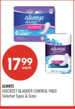 Shoppers Drug Mart ALWAYS DISCREET BLADDER CONTROL PADS offer