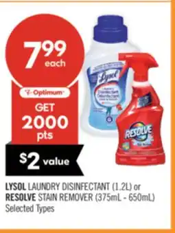 Shoppers Drug Mart LYSOL LAUNDRY DISINFECTANT (1.2L) or RESOLVE STAIN REMOVER (375mL - 650mL) offer