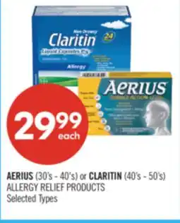 Shoppers Drug Mart AERIUS (30's - 40's) or CLARITIN (40's - 50's) ALLERGY RELIEF PRODUCTS offer