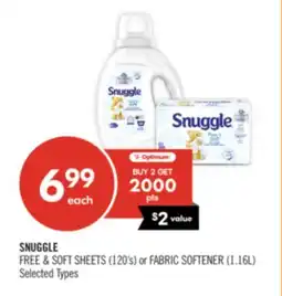 Shoppers Drug Mart SNUGGLE FREE & SOFT SHEETS (120's) or FABRIC SOFTENER (1.16L) offer