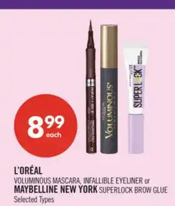 Shoppers Drug Mart L'ORÉAL VOLUMINOUS MASCARA, INFALLIBLE EYELINER or MAYBELLINE NEW YORK SUPERLOCK BROW GLUE offer