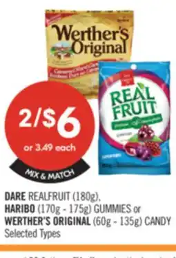 Shoppers Drug Mart DARE REALFRUIT (180g), Data HARIBO (170g-175g) GUMMIES or WERTHER'S ORIGINAL (60g-135g) CANDY offer